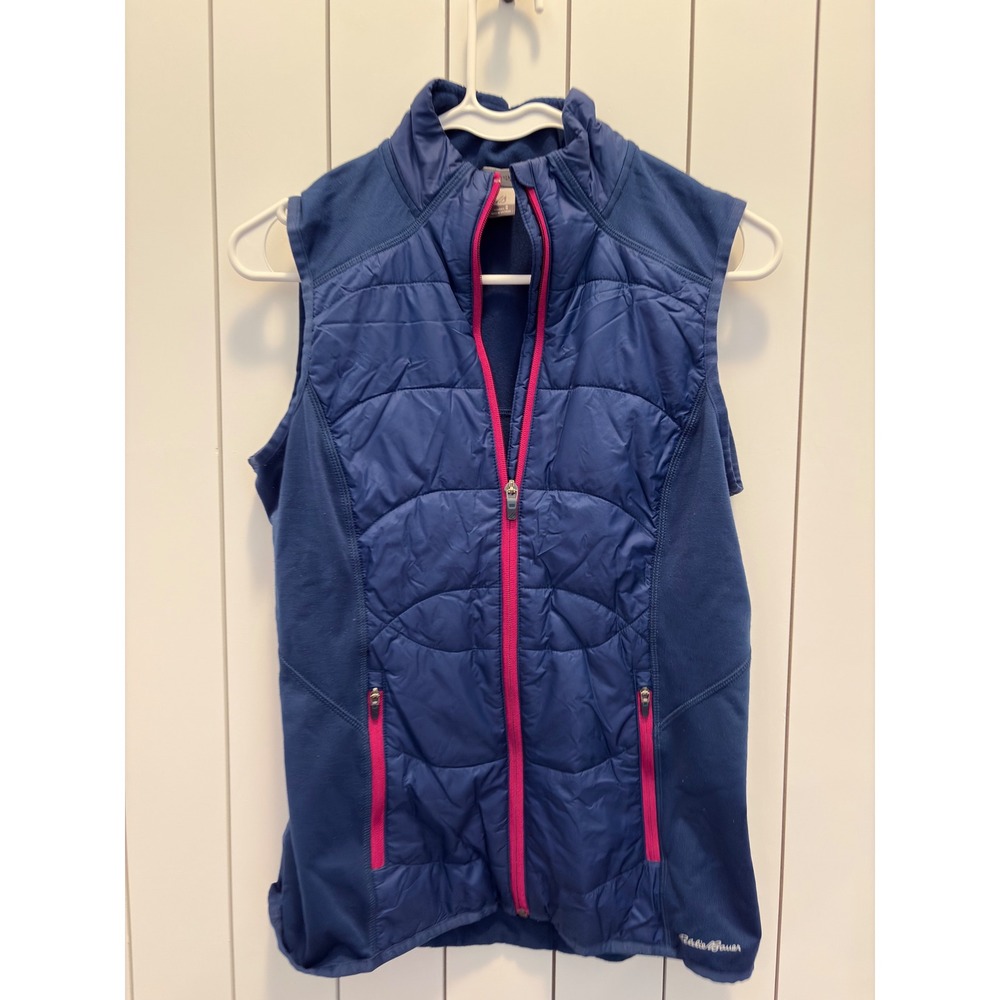 Eddie Bauer Puffer Vest Womens Small Blue Pink Zip Quilted Hiking Gorpcore